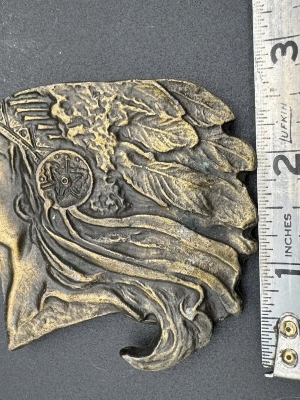 Vintage Solid Brass Native American Indian Chief Head Belt Buckle **READ**